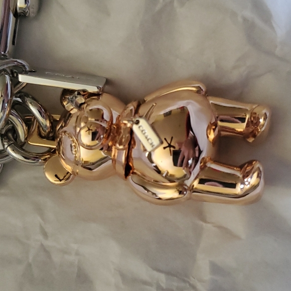 Coach gorgeous teddy bear gold and  silver  Keychain  for keys pets aaah bagged - Picture 3 of 4